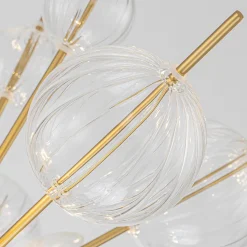 Brass Ribbed Glass Globe Bubble Sputnik Sunburst Chandelier