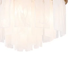 Brass Round Tiered Opal Swirl Glass Pendant Chandelier