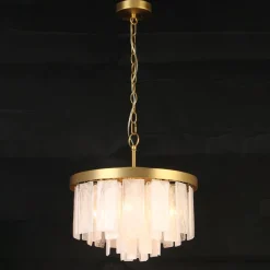 Brass Round Tiered Opal Swirl Glass Pendant Chandelier