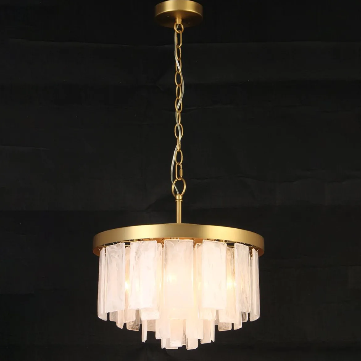 Brass Round Tiered Opal Swirl Glass Pendant Chandelier