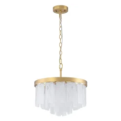 Brass Round Tiered Opal Swirl Glass Pendant Chandelier