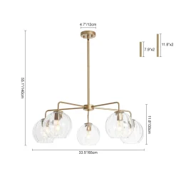 Brass Striped Ribbed Glass Globe 5-light Sputnik Chandelier