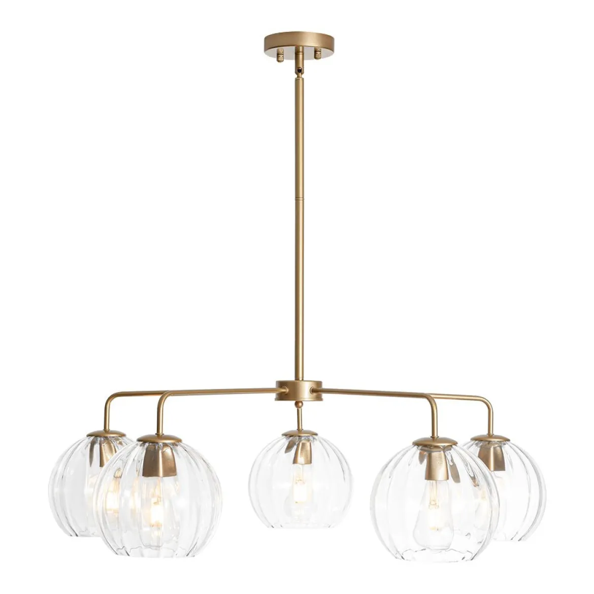 Brass Striped Ribbed Glass Globe 5-light Sputnik Chandelier