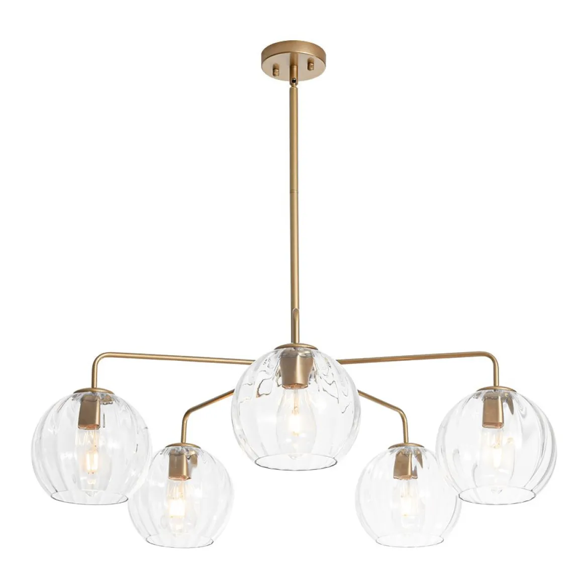 Brass Striped Ribbed Glass Globe 5-light Sputnik Chandelier