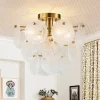 Brass Tiered Opal Swirl Glass Semi Flush Chandelier