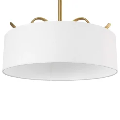 Brass White Fabric Drum Cage Semi Flush Dual Mount Chandelier