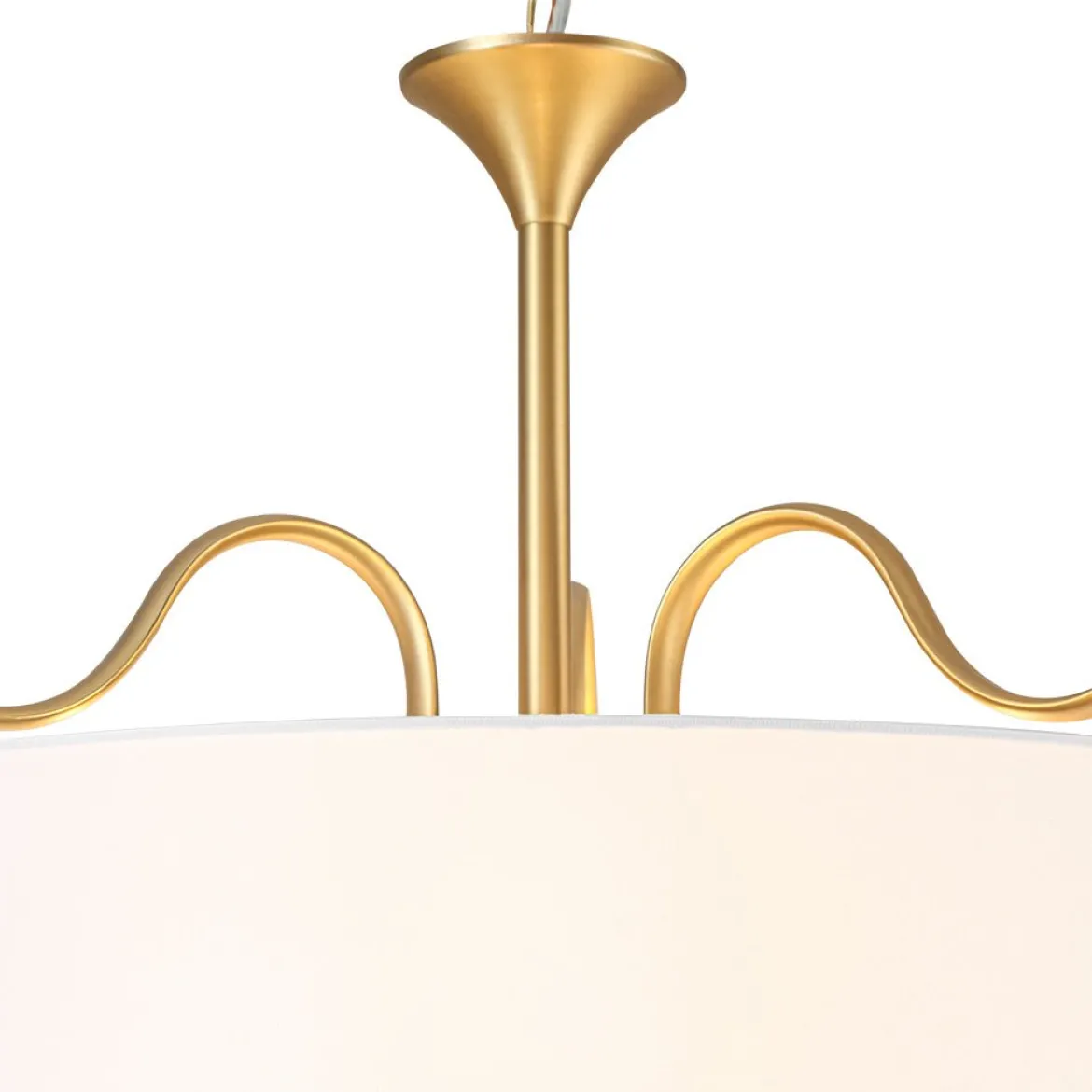 Brass White Fabric Drum Cage Semi Flush Dual Mount Chandelier