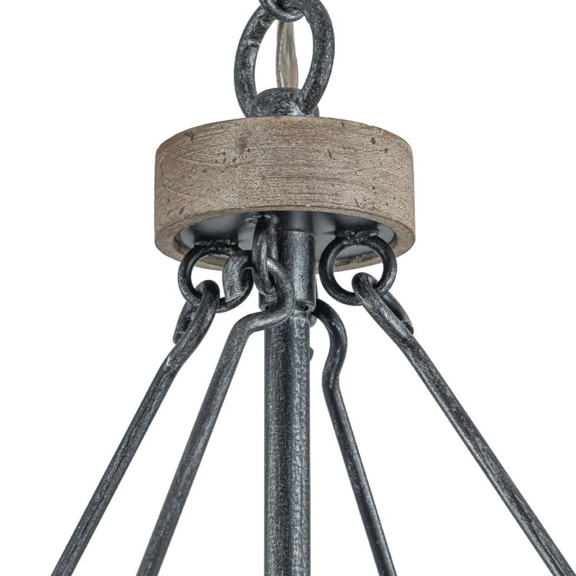 Candle Style Weathered Wooden Square Cage Pendant Light