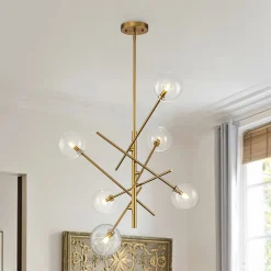 Celestial Glass Globe Sputnik Chandelier - Adjustable Linear Arm