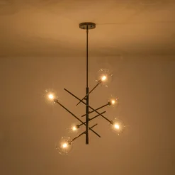 Celestial Glass Globe Sputnik Chandelier - Adjustable Linear Arm