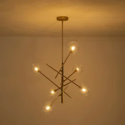 Celestial Glass Globe Sputnik Chandelier - Adjustable Linear Arm