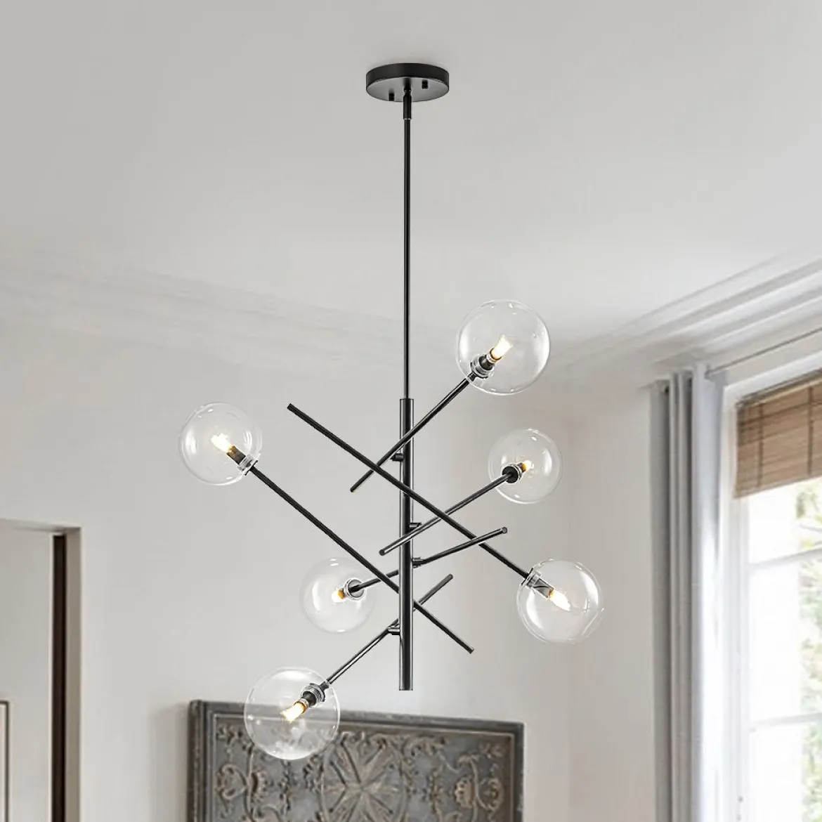Celestial Glass Globe Sputnik Chandelier - Adjustable Linear Arm