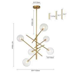 Celestial Glass Globe Sputnik Chandelier - Adjustable Linear Arm