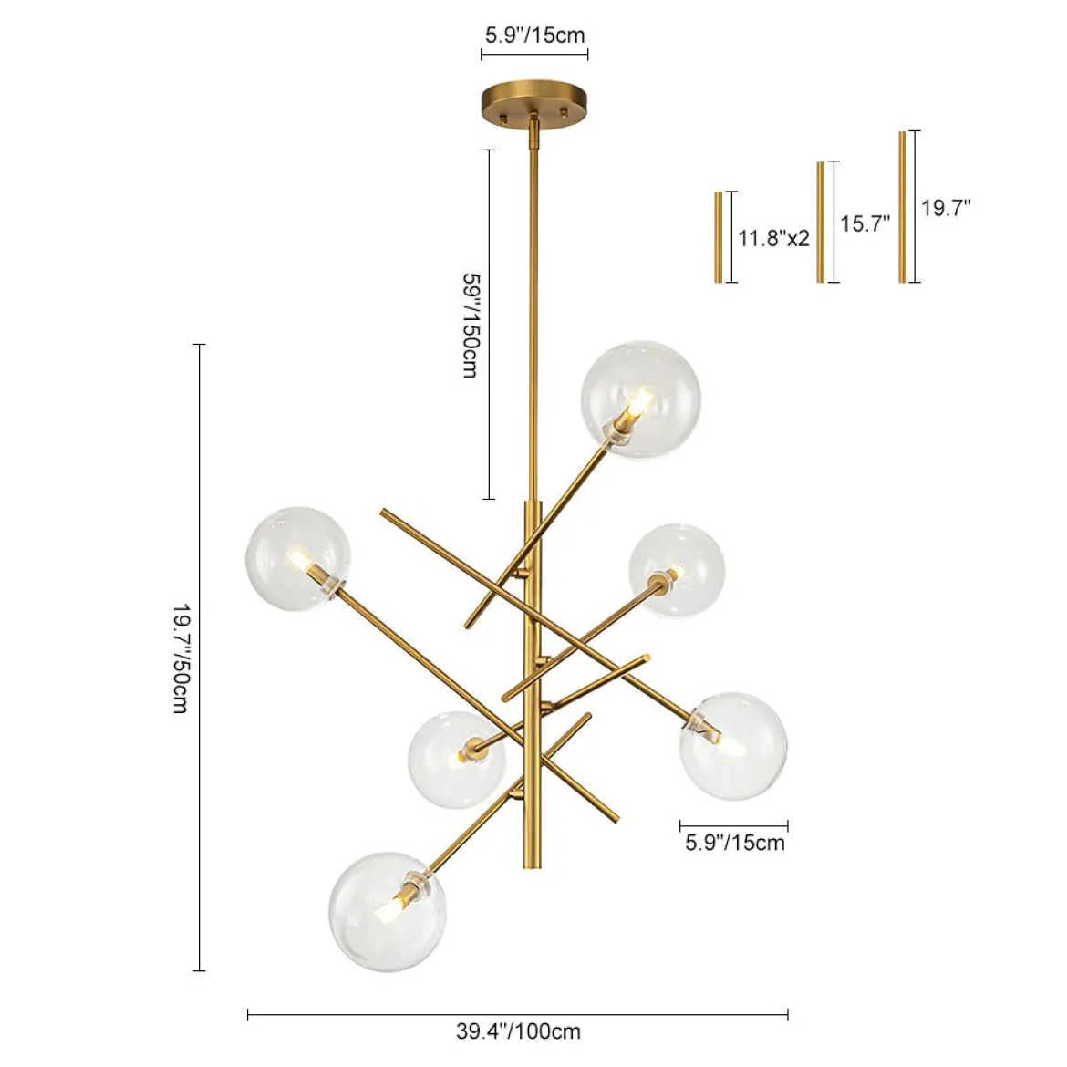 Celestial Glass Globe Sputnik Chandelier - Adjustable Linear Arm