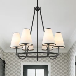 Classic 6-Light Fabric Conical Shade Wheel Chandelier