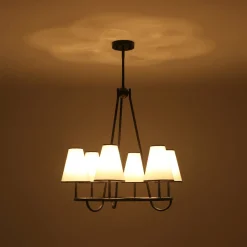 Classic 6-Light Fabric Conical Shade Wheel Chandelier