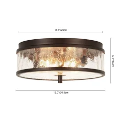 Clear Crackled Glass Drum Flush Mount Light
