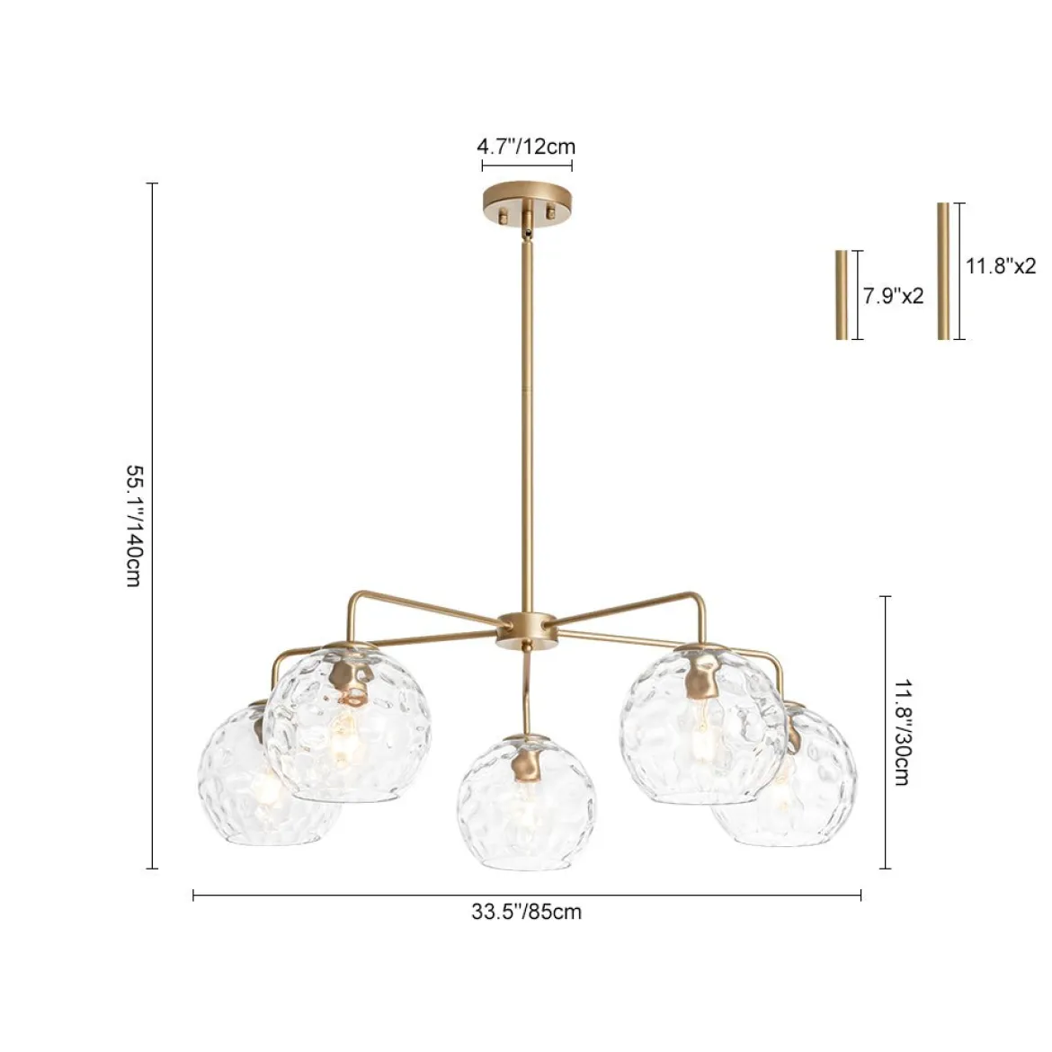 Clear Hammered Glass Globe 5-light Round Sputnik Chandelier