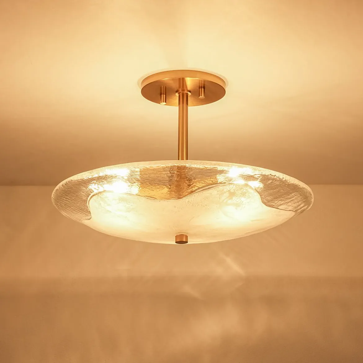 Cloudy Style Textured Glass Shallow Bowl Round Semi Flush Mount