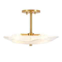 Cloudy Style Textured Glass Shallow Bowl Round Semi Flush Mount