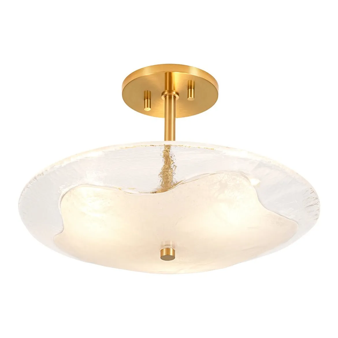 Cloudy Style Textured Glass Shallow Bowl Round Semi Flush Mount