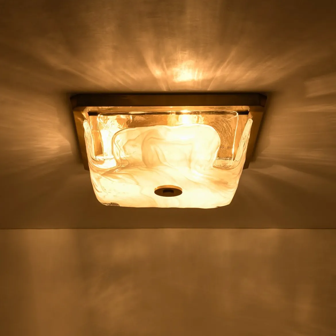 Cloudy White Glazed Glass Square Flush Mount Ceiling Light
