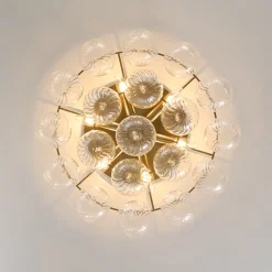 Cluster Ribbed Glass Bubble Round Tiered Semi Flush Chandelier