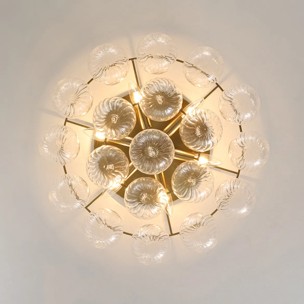 Cluster Ribbed Glass Bubble Round Tiered Semi Flush Chandelier