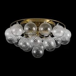Cluster Ribbed Glass Bubble Round Tiered Semi Flush Chandelier