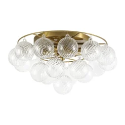 Cluster Ribbed Glass Bubble Round Tiered Semi Flush Chandelier