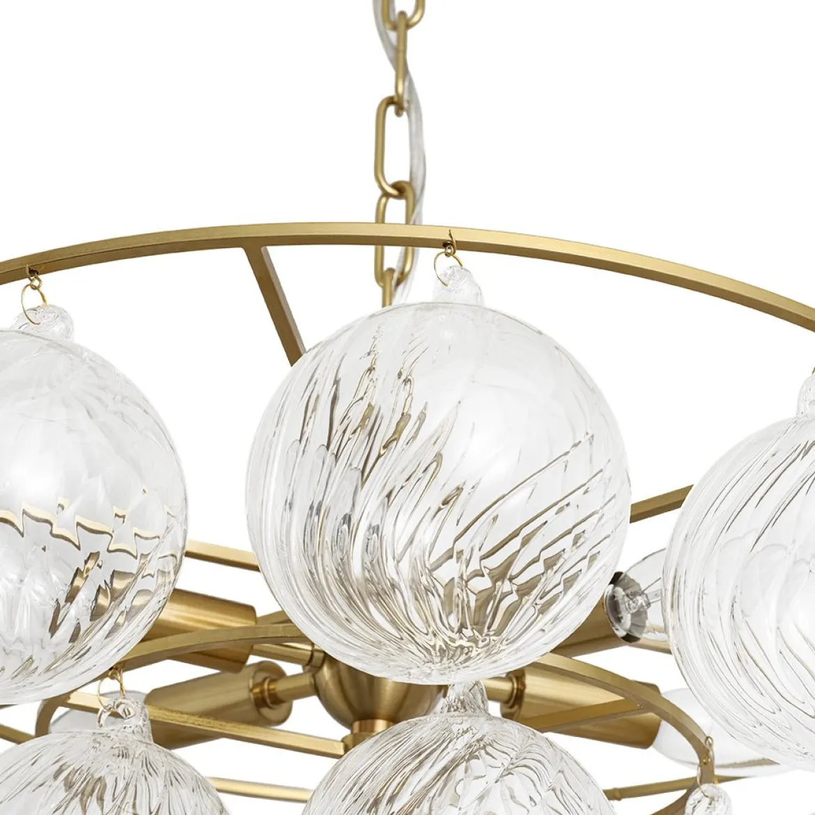 Cluster Ribbed Glass Globe Bubble Round Tiered Chandelier