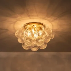 Cluster Rippled Glass Bubble Round Semi Flush Chandelier