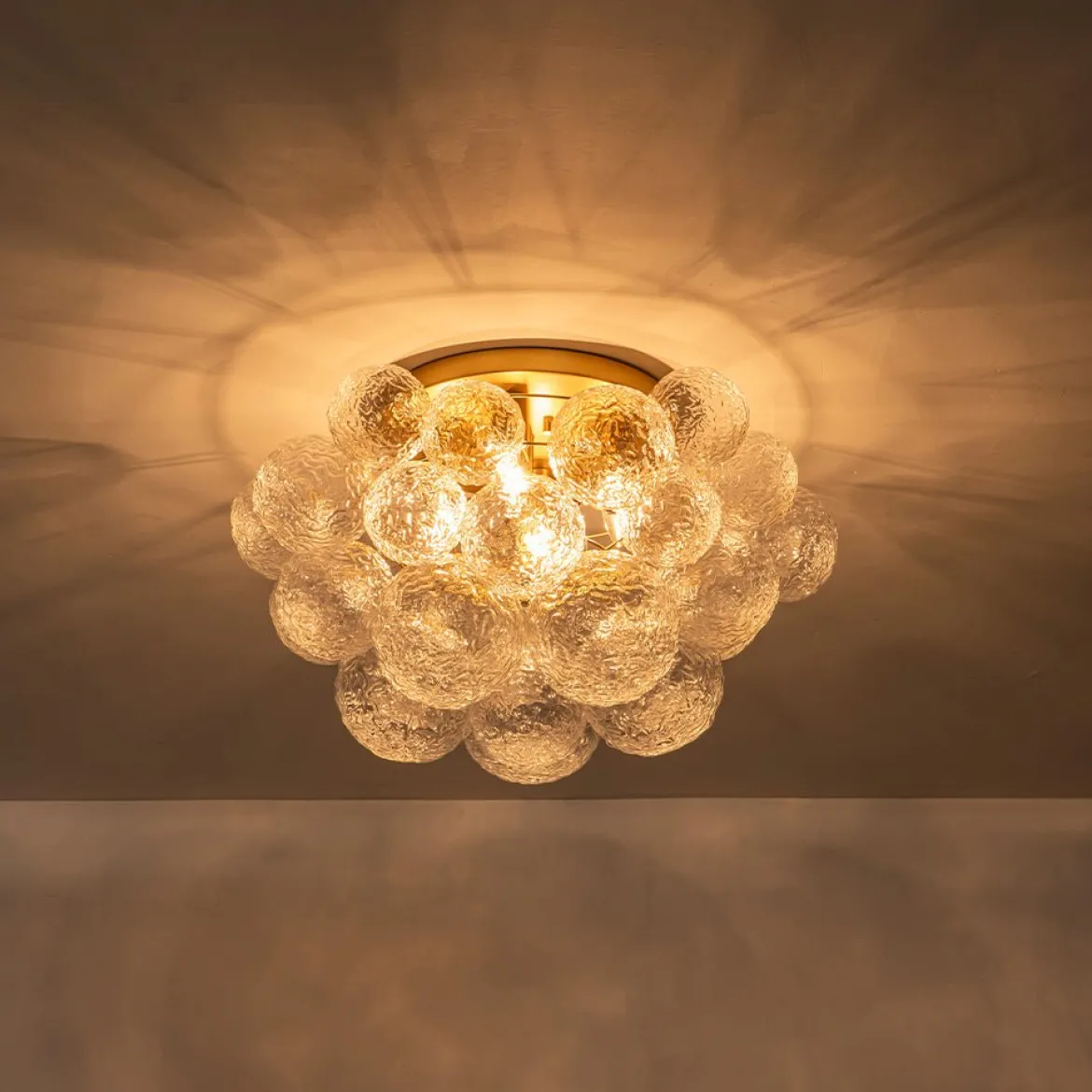 Cluster Rippled Glass Bubble Round Semi Flush Chandelier