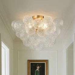 Cluster Rippled Textured Glass Bubble Semi Flush Chandelier