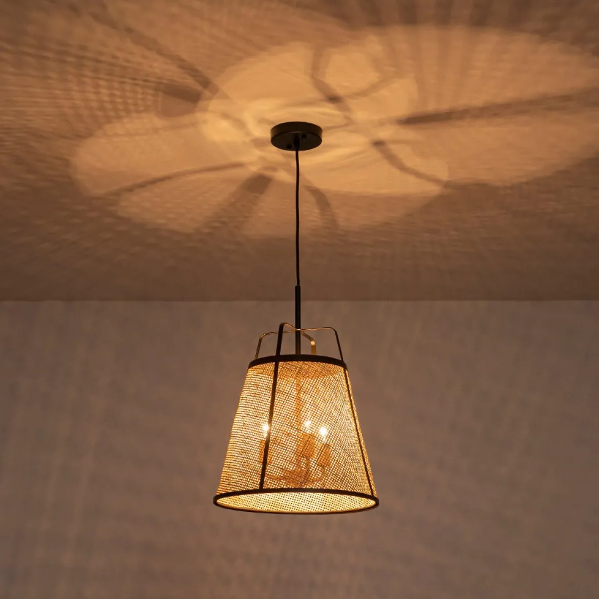 Coastal Woven Rattan Conical Lantern Pendant Light