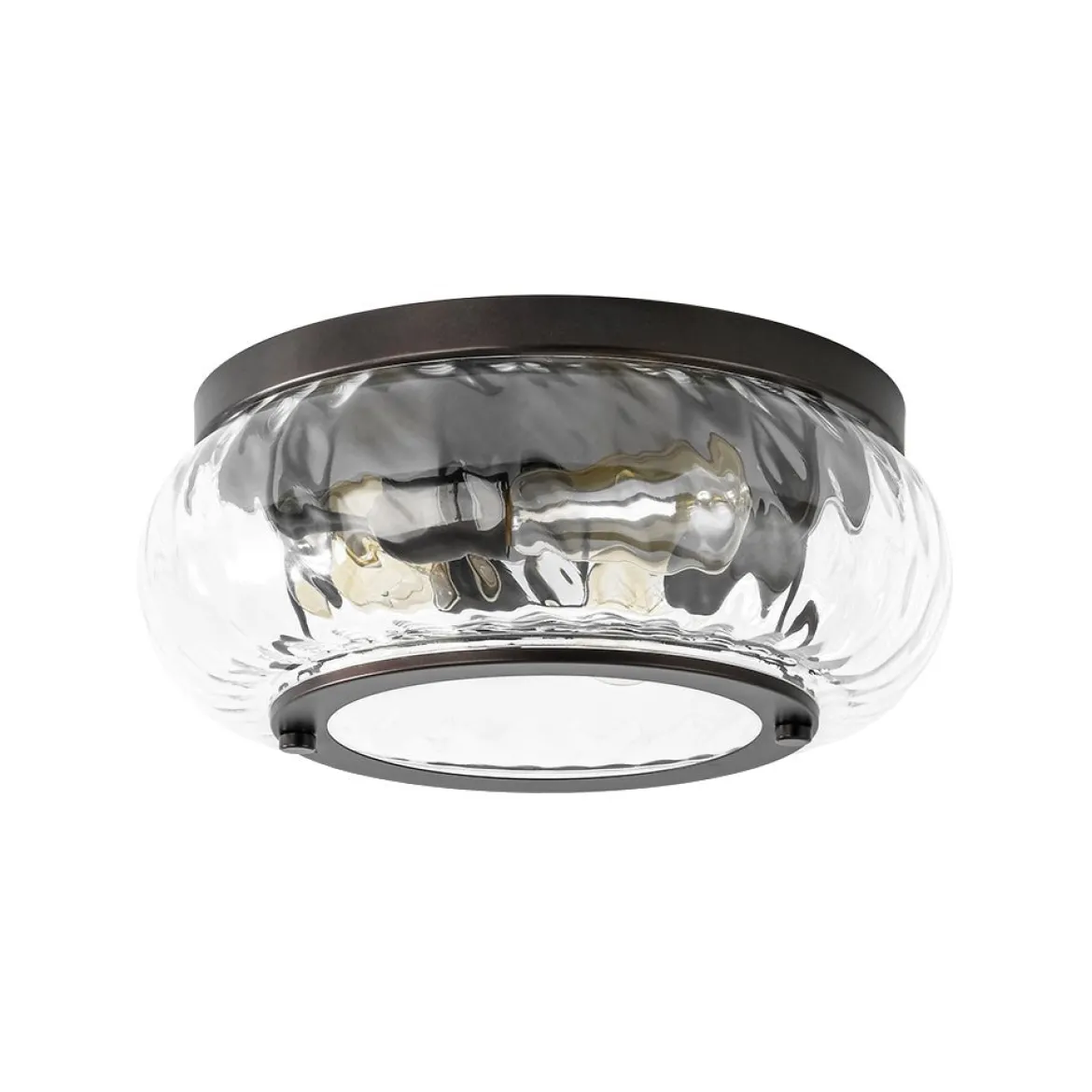 Contemporary Clear Striped Glass Round Flush Mount Light
