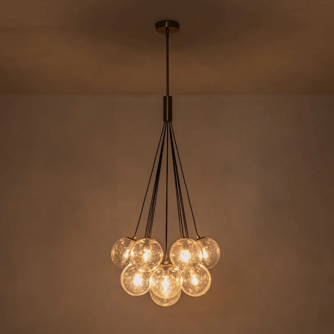 Contemporary Cluster Seeded Glass Globe Bubble Chandelier