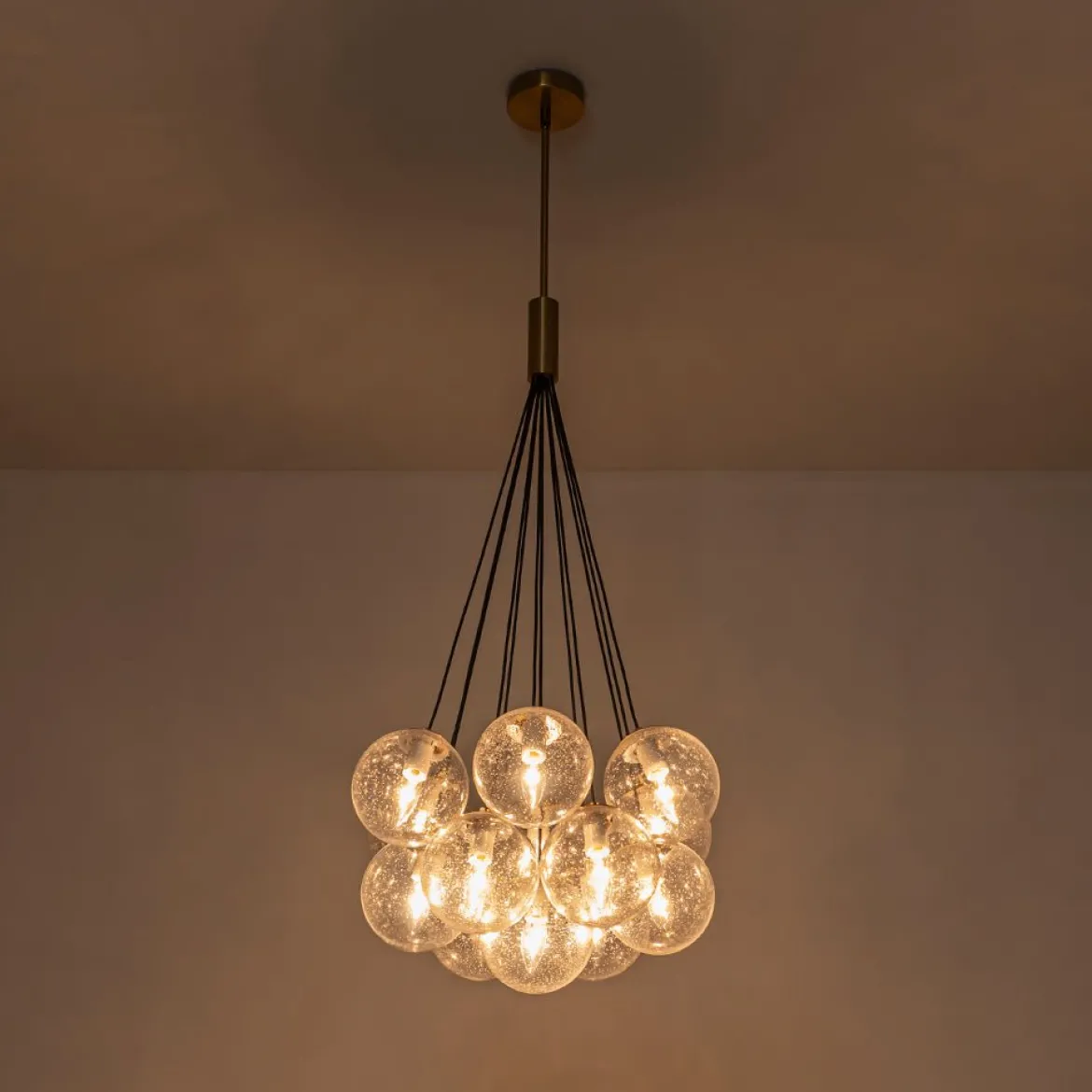 Contemporary Cluster Seeded Glass Globe Bubble Chandelier