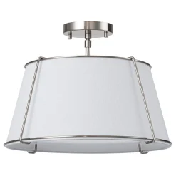 Contemporary Wide Linen Drum Brass Semi Flush Mount