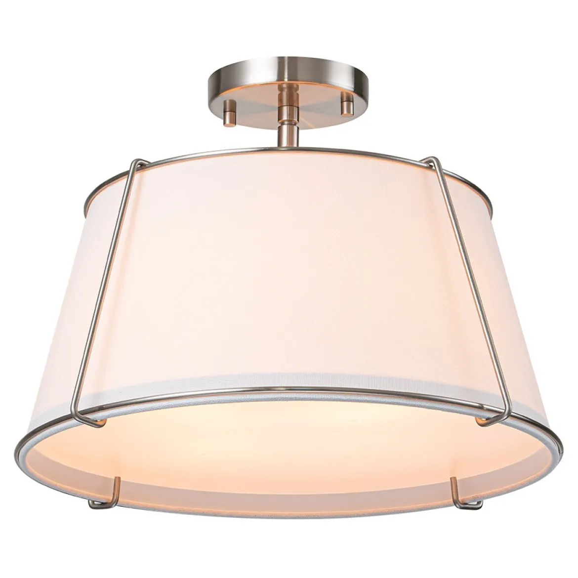 Contemporary Wide Linen Drum Brass Semi Flush Mount