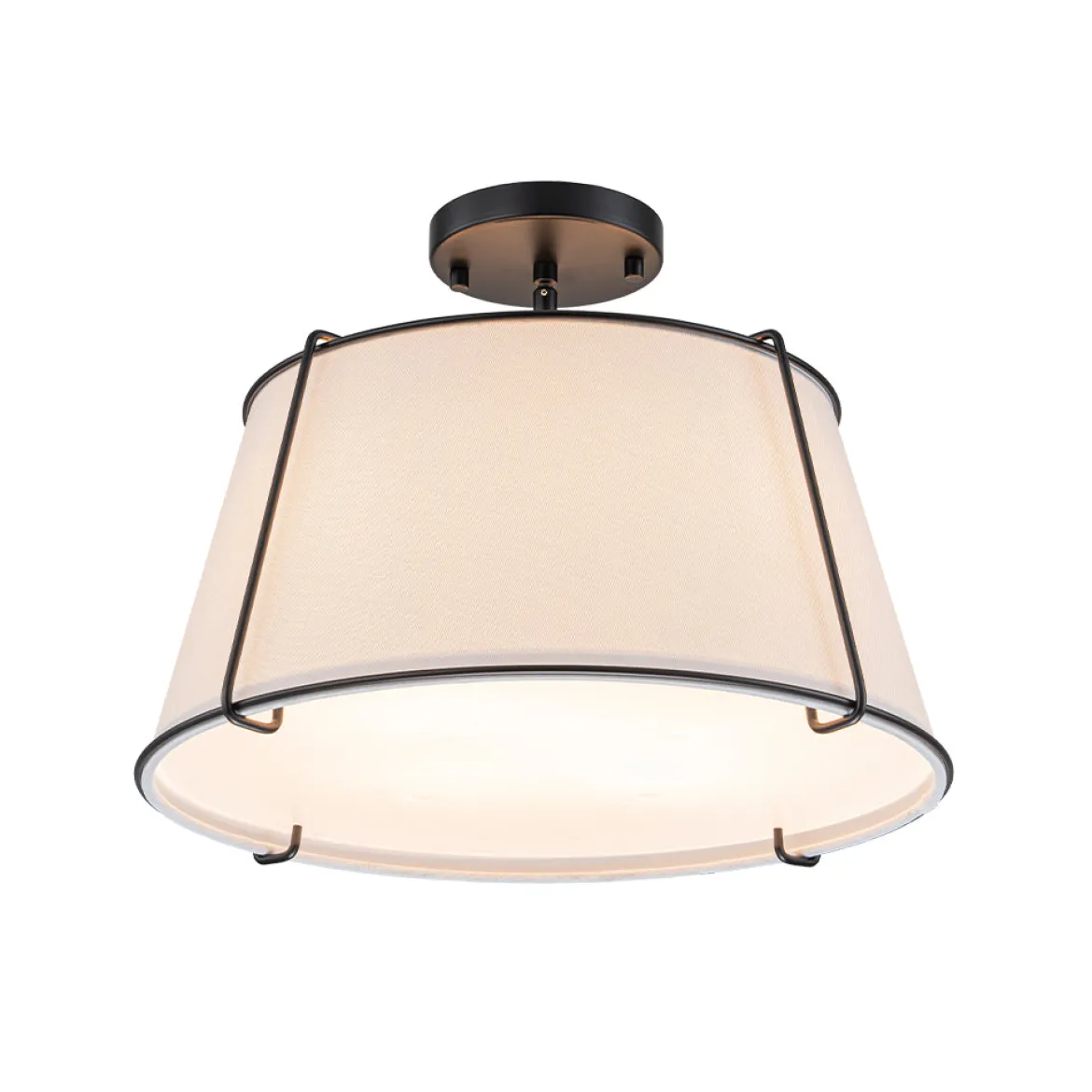 Contemporary Wide Linen Drum Brass Semi Flush Mount