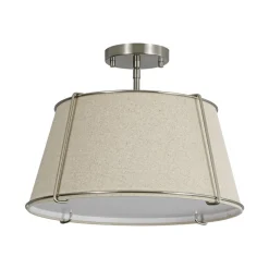 Contemporary Wide Linen Drum Brass Semi Flush Mount
