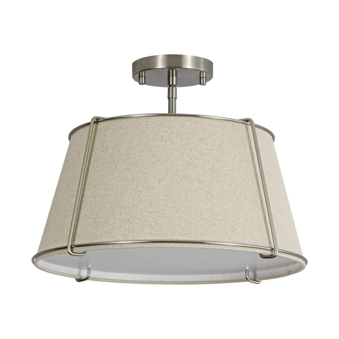 Contemporary Wide Linen Drum Brass Semi Flush Mount