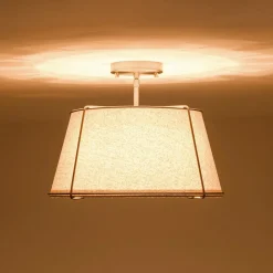 Contemporary Wide Linen Drum Brass Semi Flush Mount