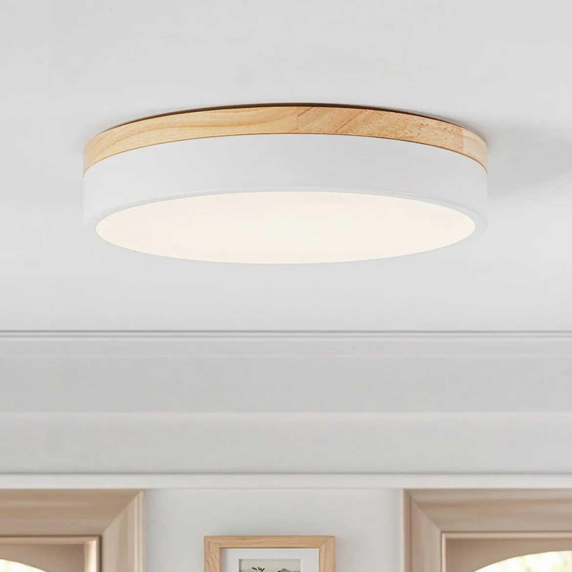 Contemporary Wood Round Dimmable LED Ceiling Light