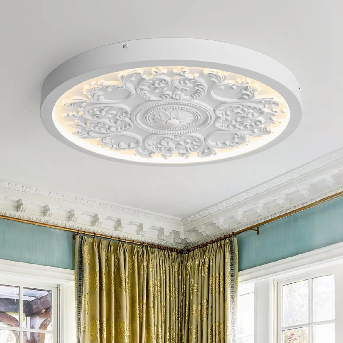 Decorative French White Medallion LED Flush Mount Light
