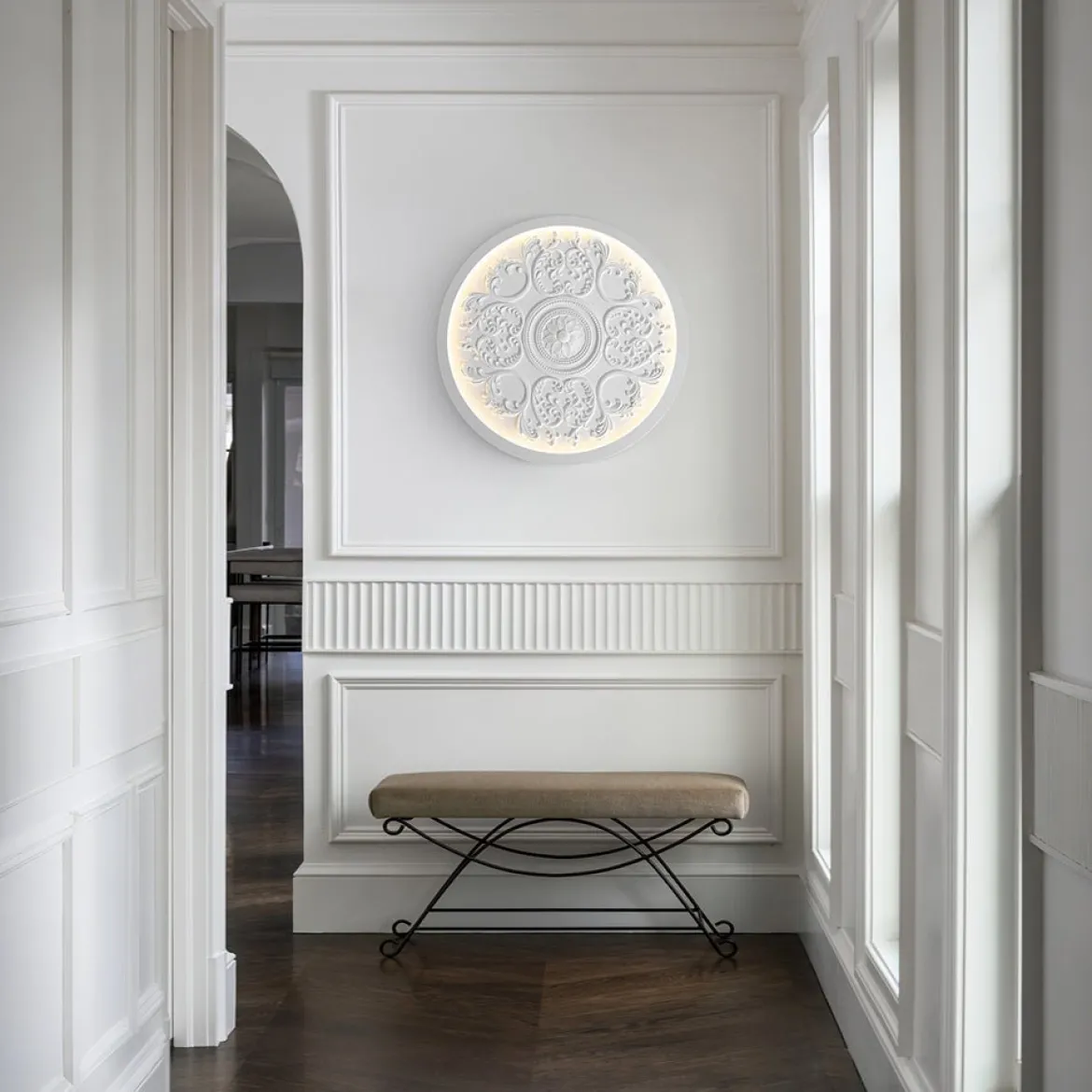 Decorative French White Medallion LED Flush Mount Light