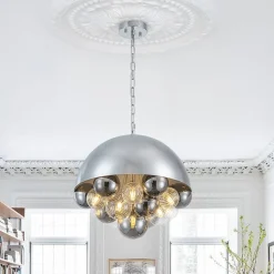 Designer Cluster Glass Globe Metal Dome Pendant Light