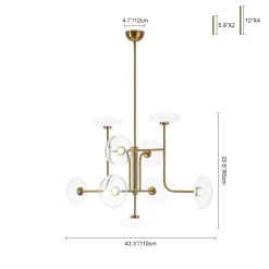 Designer 9-light Glass Dimmable LED Linear Sputnik Chandelier