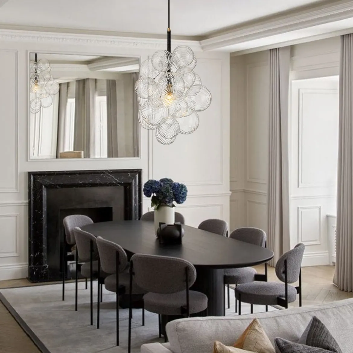 Dimmable Cluster Ribbed Glass Bubble Chandelier Pendant Light